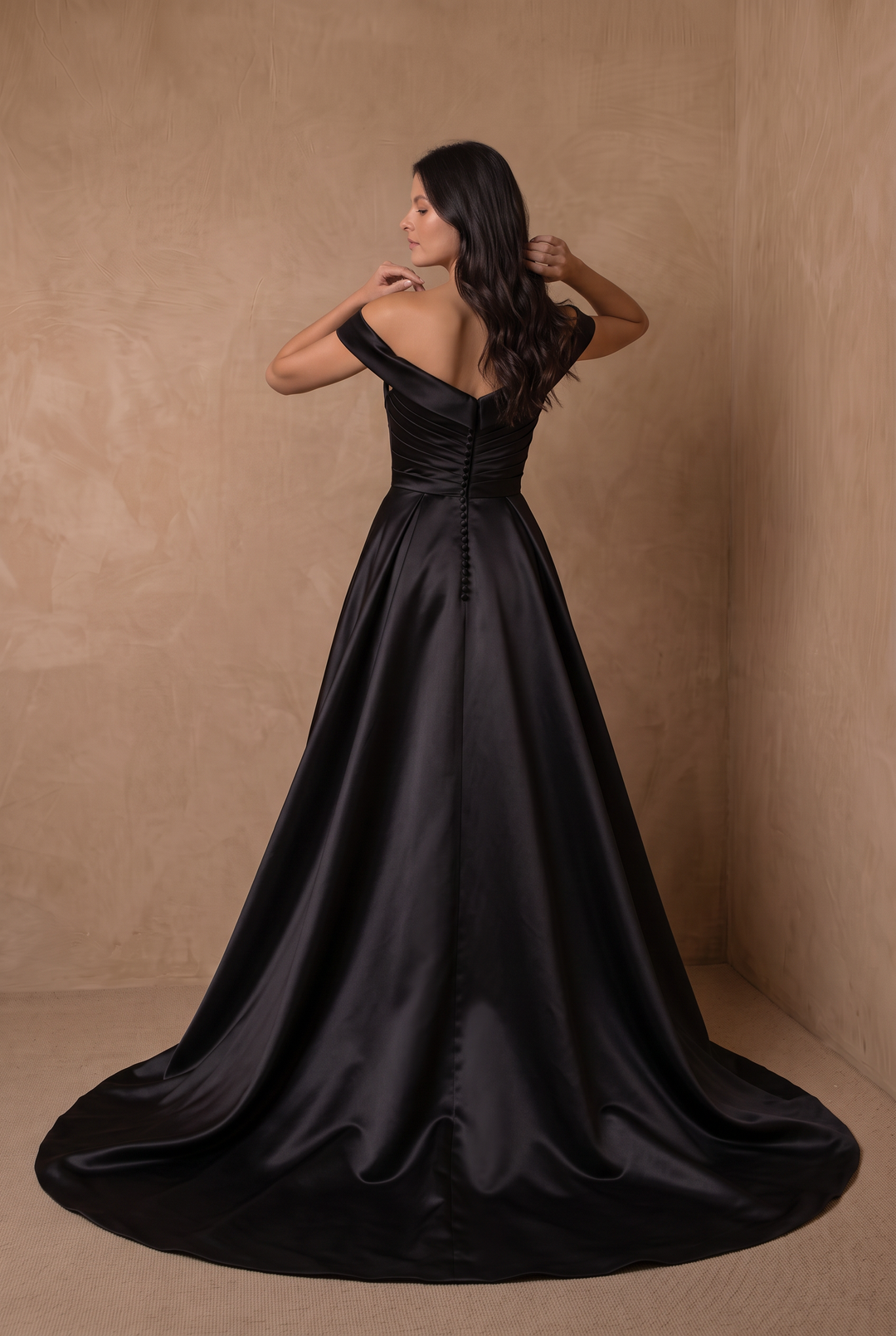 Black Simple Gothic-Inspired Satin Off-the-Shoulder A-Line Ball Gown Wedding Dress Plus Size