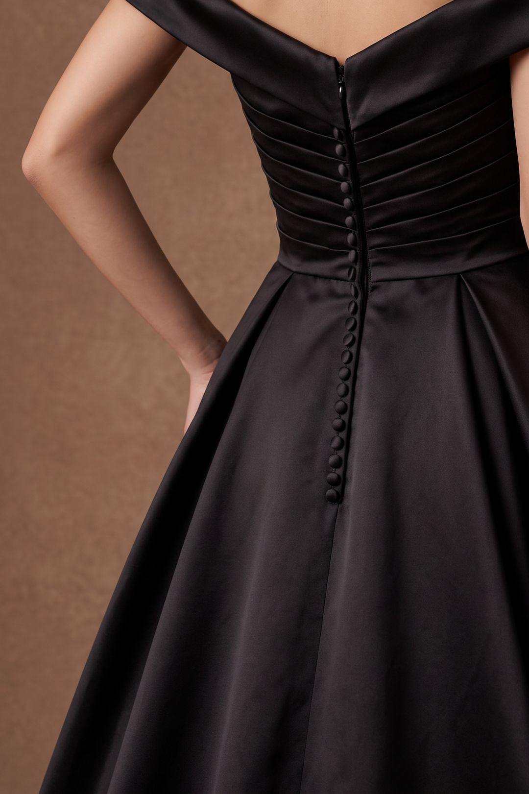 Black Simple Gothic-Inspired Satin Off-the-Shoulder A-Line Ball Gown Wedding Dress Plus Size