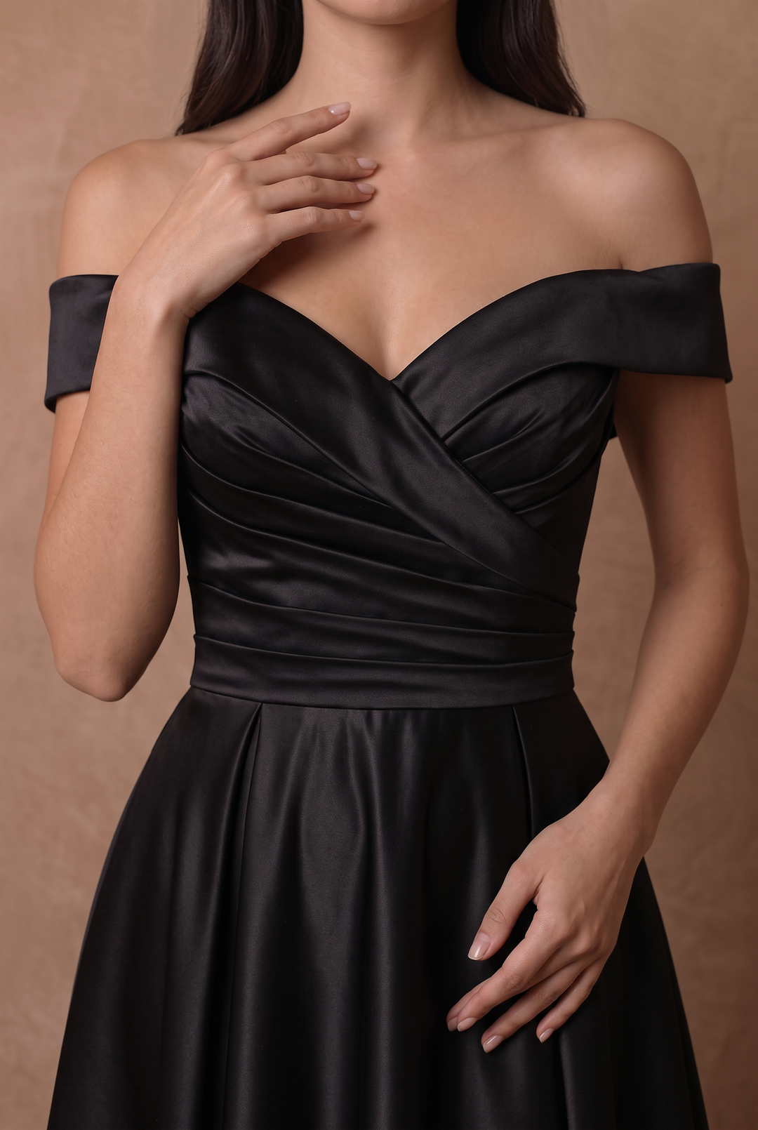 Black Simple Gothic-Inspired Satin Off-the-Shoulder A-Line Ball Gown Wedding Dress Plus Size