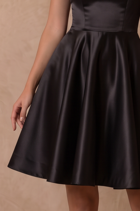 Black Simple Gothic Satin A-Line Mini Wedding Dress – Classic V-Back Bridal Party Dress with Sweetheart Neckline and Button Details Plus Size