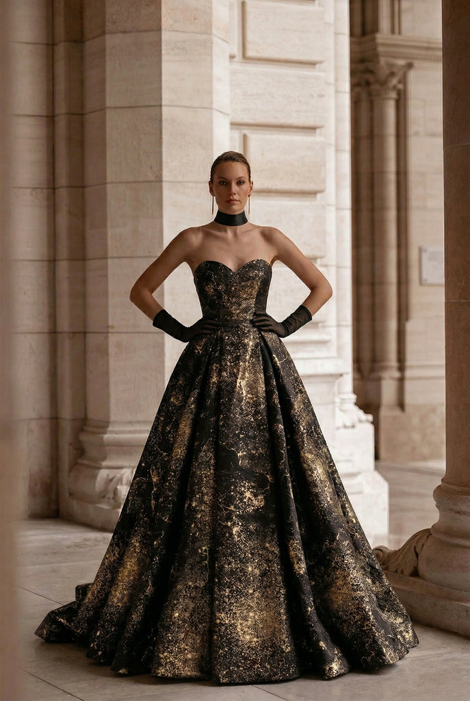 knee length dresses for ladies Chic Black Long Gold Lace Embellished Velvet Illusion Neck Evening Prom Dress 38