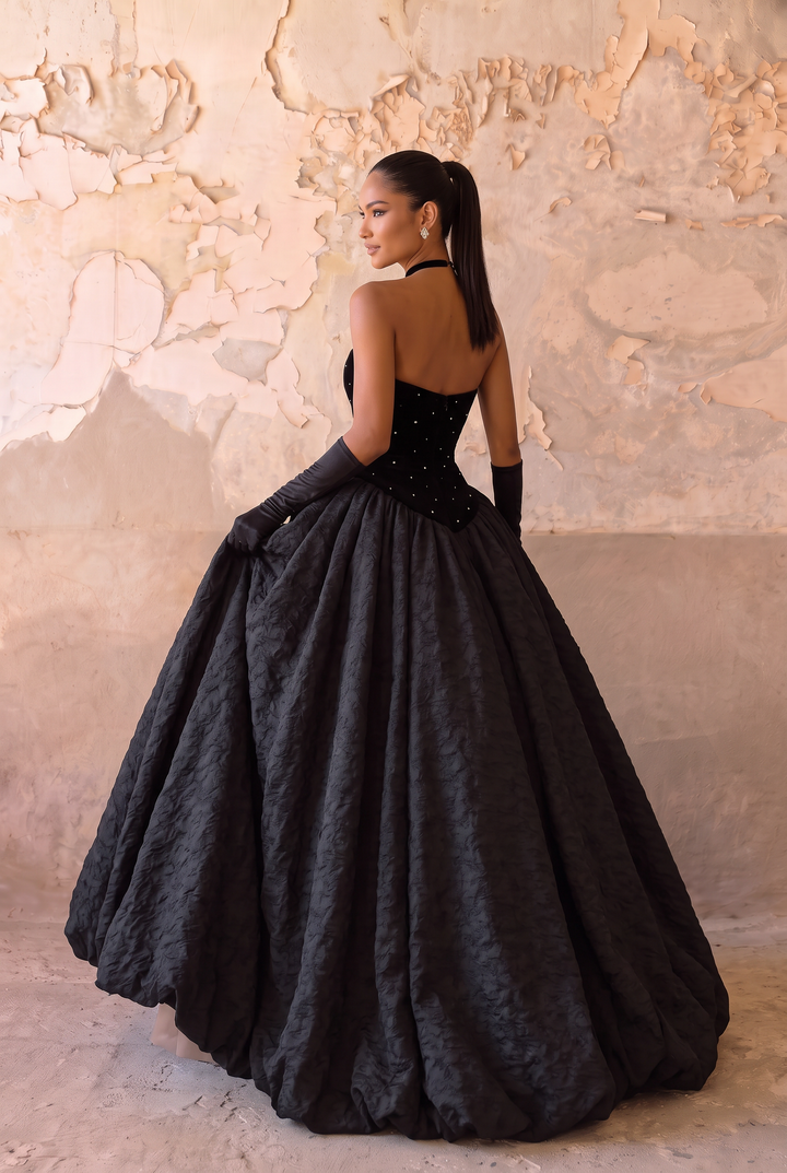 Black Gothic Wedding Dress With Embroidery - Gothic Strapless Ball Gown Plus Size