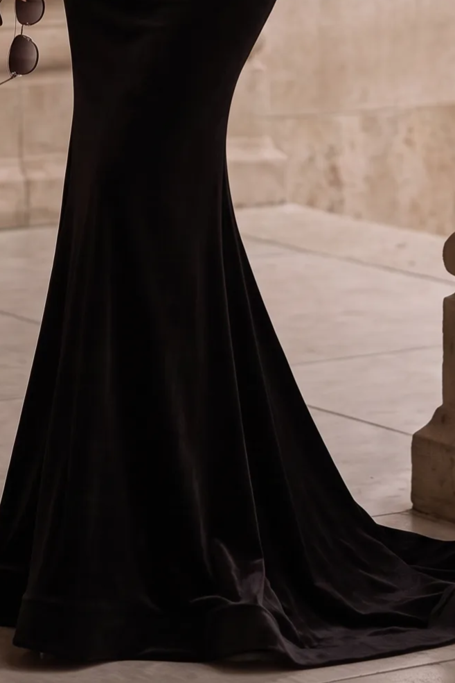 Black Velvet Off Shoulder Mermaid Formal Dress With Sequins - Plus Size