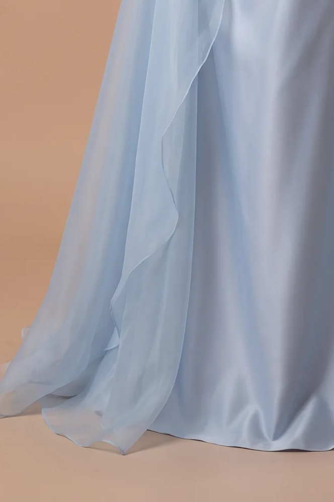 Blue Satin Evening Dress with Draped Off Shoulder Design and Crystal Embellished Ball Gown Plus Size