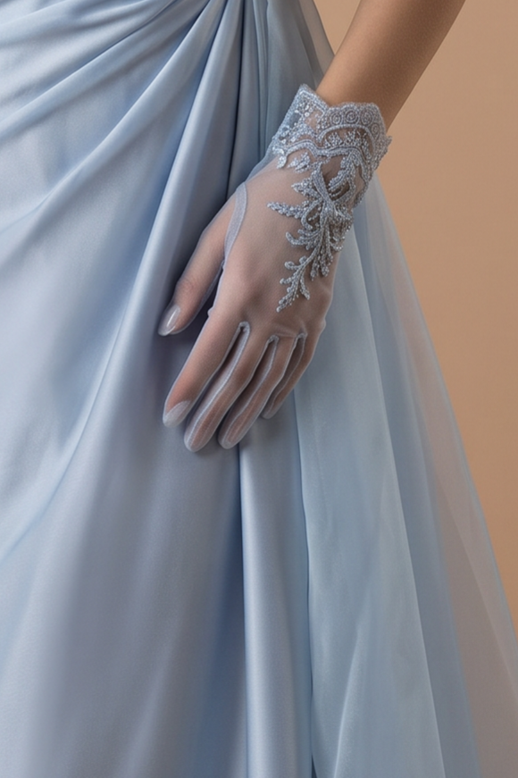 Blue Satin Evening Dress with Draped Off Shoulder Design and Crystal Embellished Ball Gown Plus Size