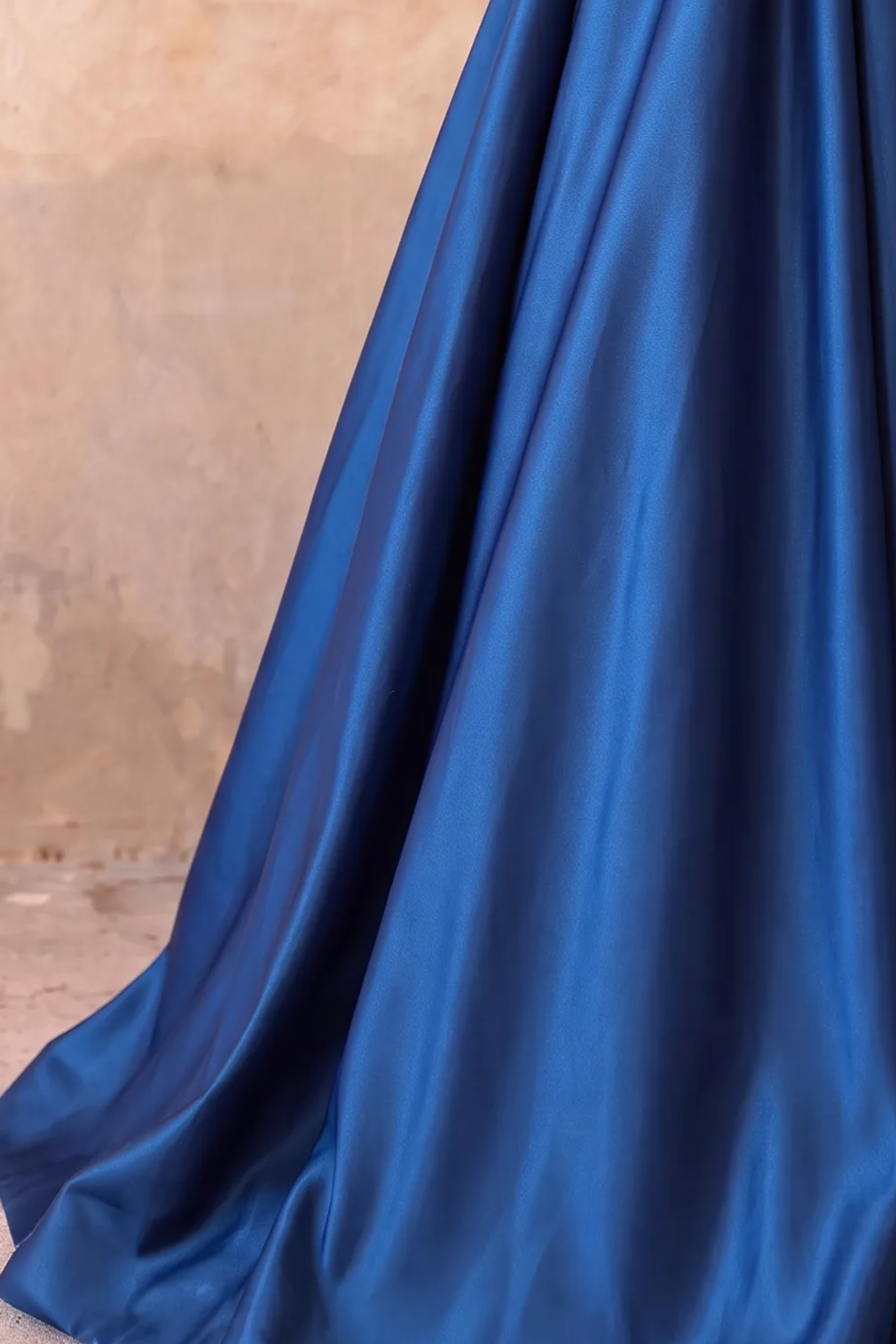 Blue Satin Off the Shoulder Ball Gown - Elegant A-Line Evening Dress with Draped Neckline and Floral Detail - Formal Dress Plus Size