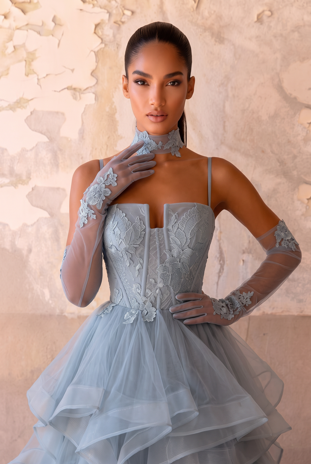 Blue Spaghetti Strap Gauze Prom Dress- Formal Dress Plus Size