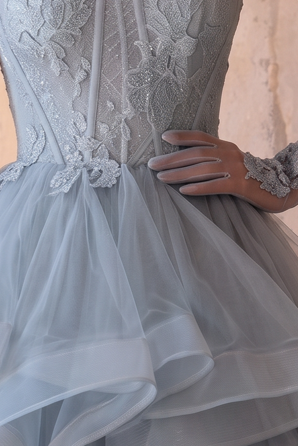 Blue Spaghetti Strap Gauze Prom Dress- Formal Dress Plus Size