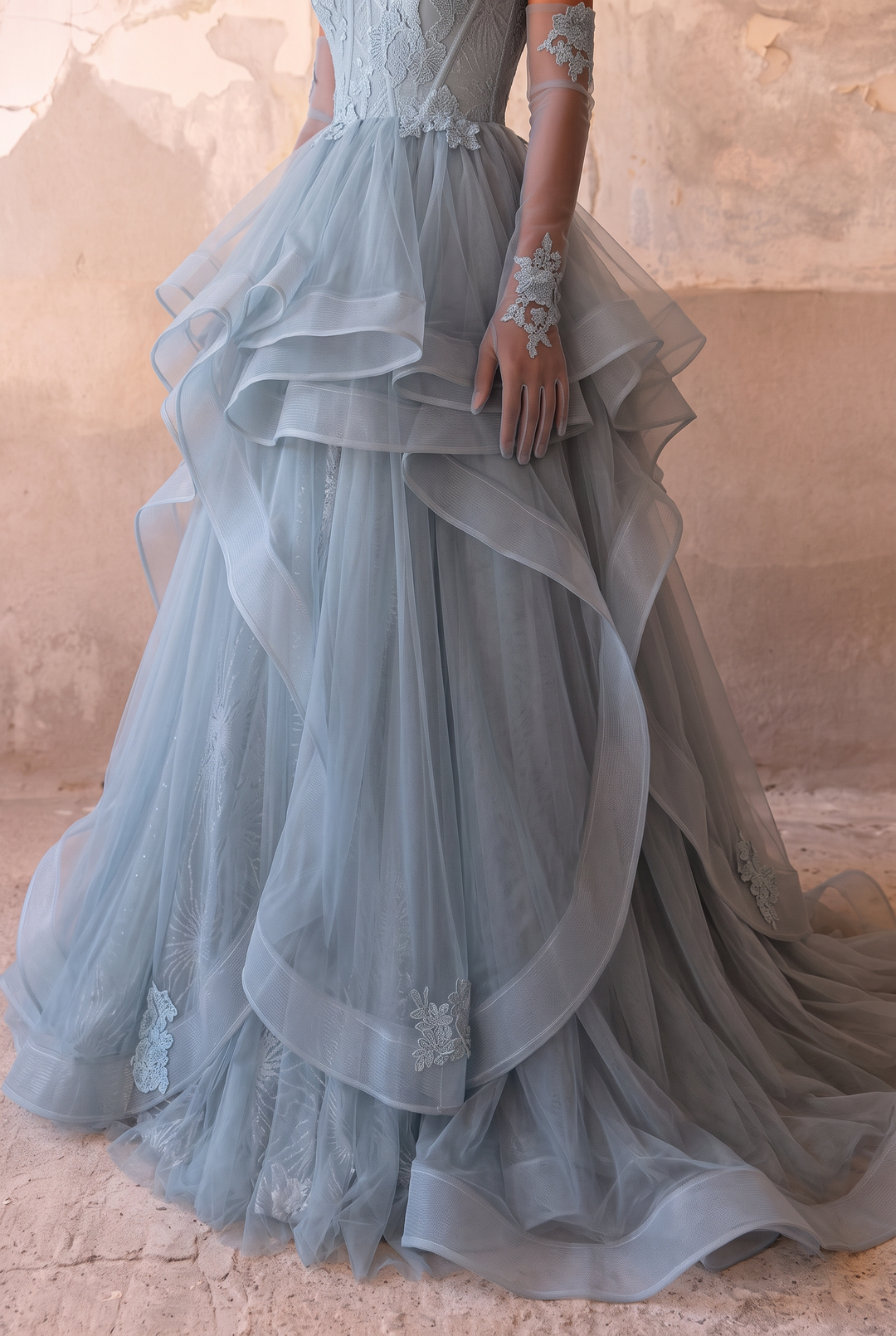 Blue Spaghetti Strap Gauze Prom Dress- Formal Dress Plus Size