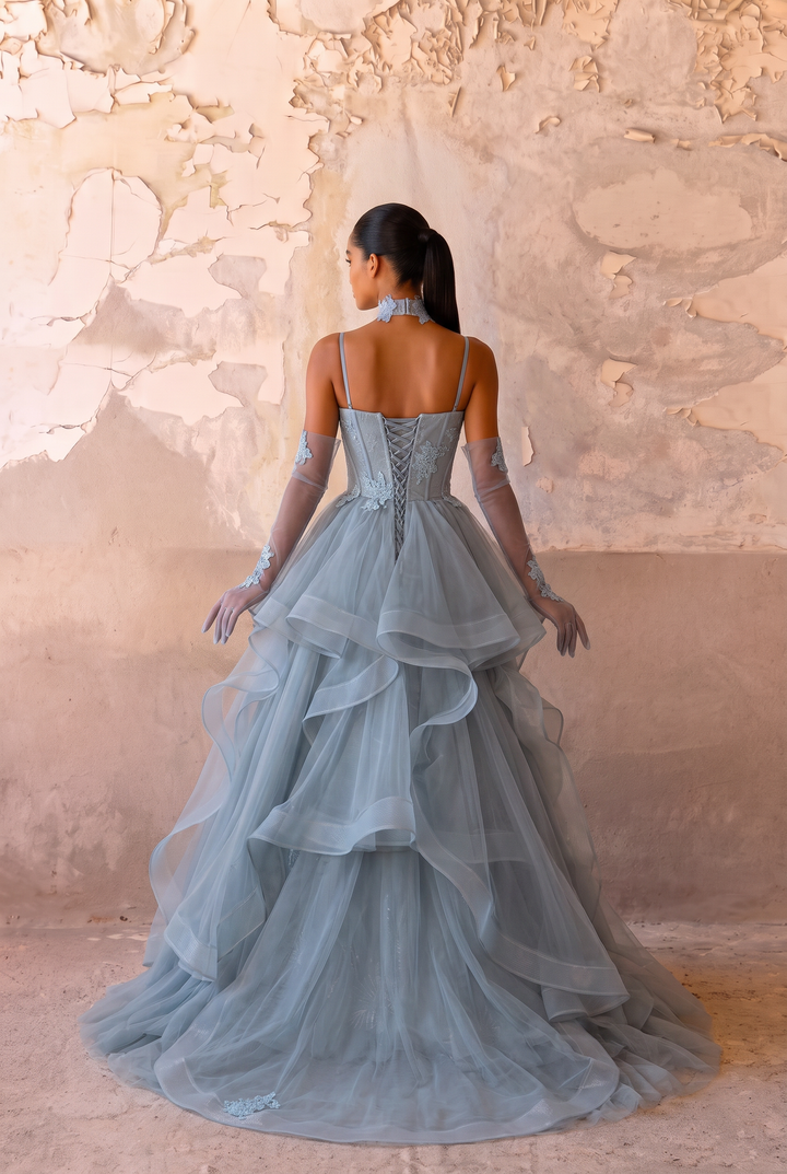 Blue Spaghetti Strap Gauze Prom Dress- Formal Dress Plus Size