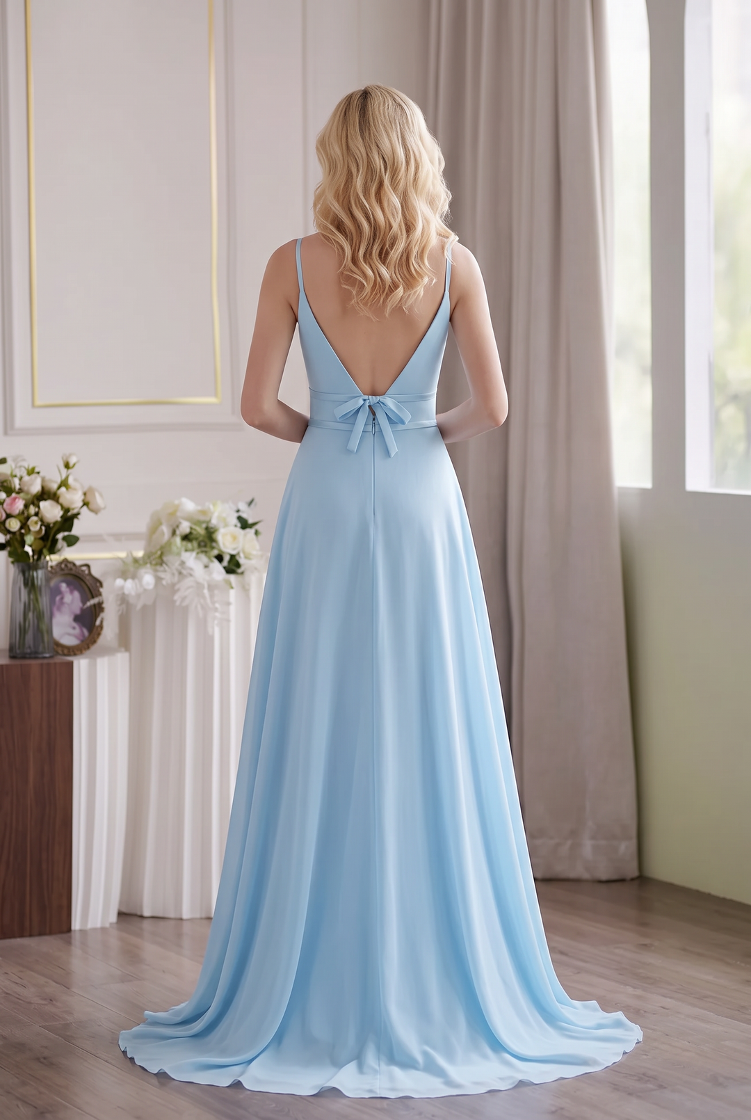 multiple colored bridesmaid dresses Blue Chiffon Dress with Satin Accents Not your average floral