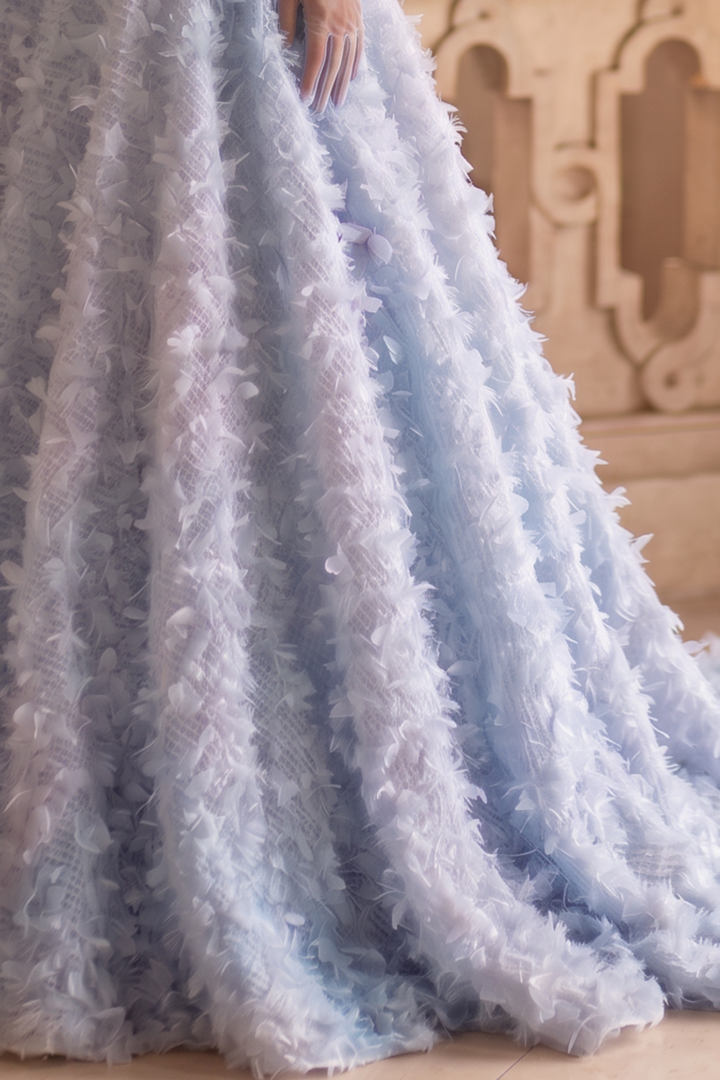 Blue Evening Dress with Beaded Corset – Strapless Layered Tulle Ruffle Dress Plus Size