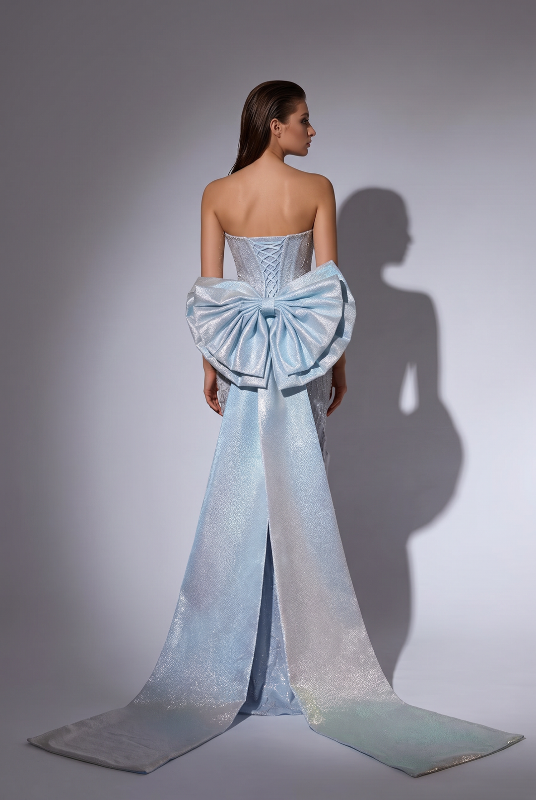 Blue Strapless Evening Dress with Glitter Accents – Designer Sequin Gown with Embellished Details – Sparkly Maxi Dress Plus Size