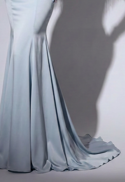Blue V-neck Mermaid Evening Gown With Crystal Chain - Formal Dress  Plus Size