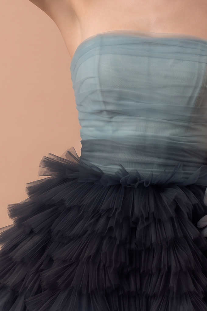 Blue and Grey Layered Tulle Party Dress - Strapless Wedding Dress Plus Size