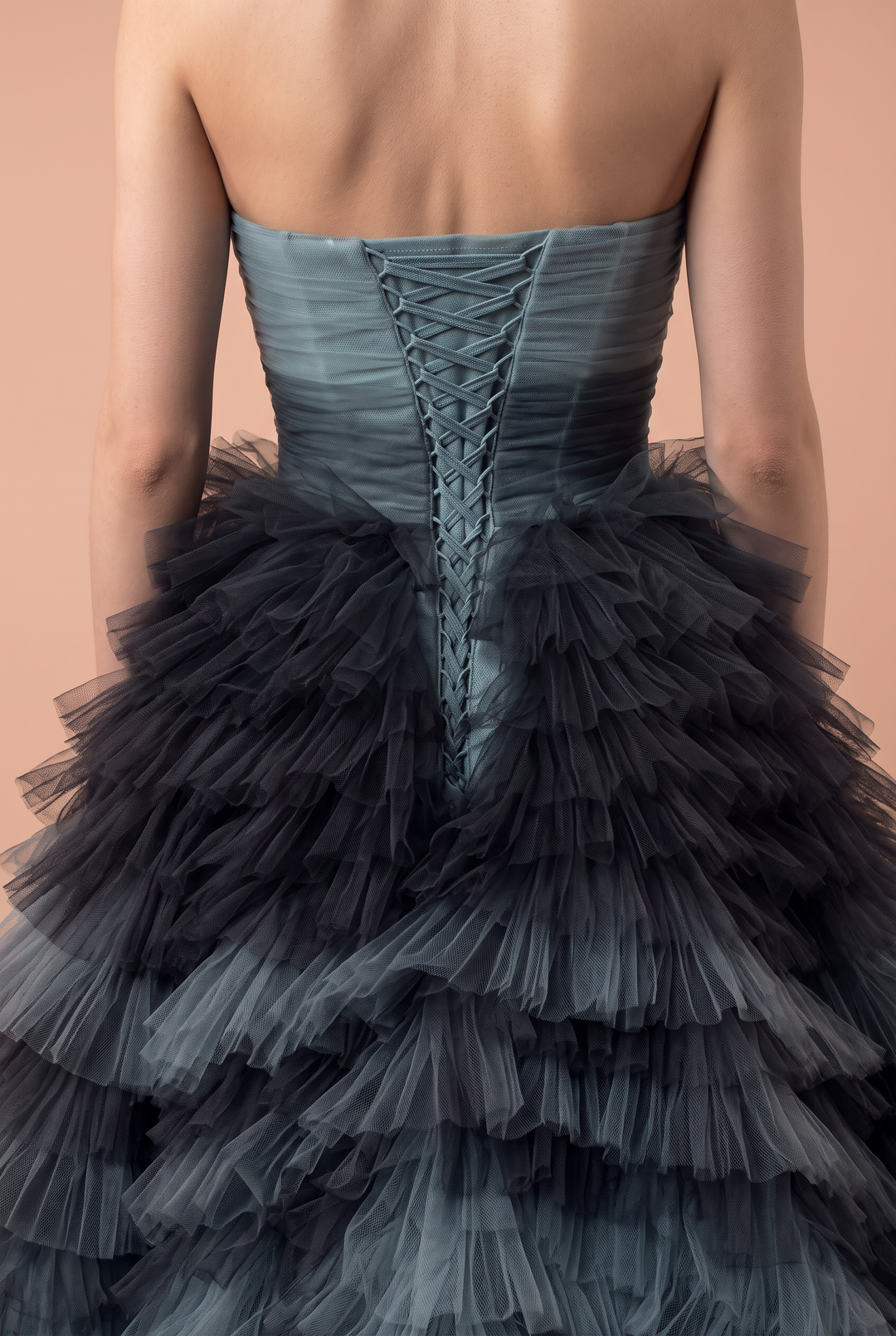 Blue and Grey Layered Tulle Party Dress - Strapless Wedding Dress Plus Size