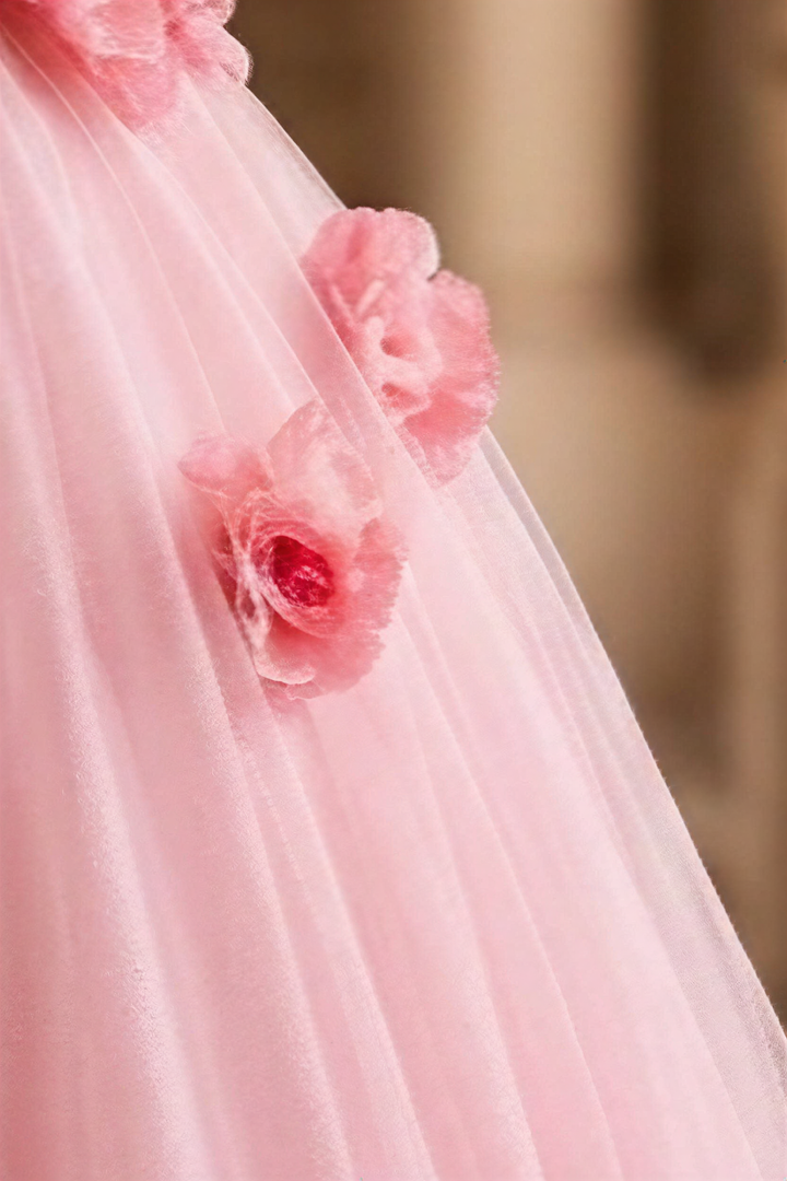 Blush Pink Floral Ball Gown with Strapless Corset Bodice Romantic Princess Tulle Evening Dress Fairytale Couture Formal Gown Plus Size
