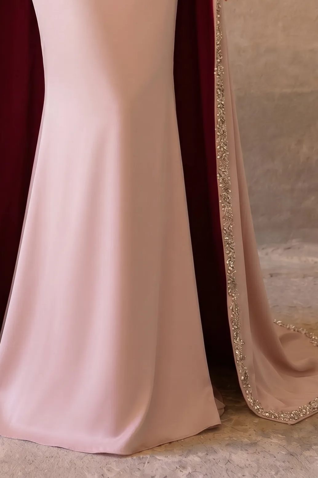Blush Pink High Neck Mermaid Gown with Hand-Beaded Cape – Royal Couture Evening Dress Plus Size