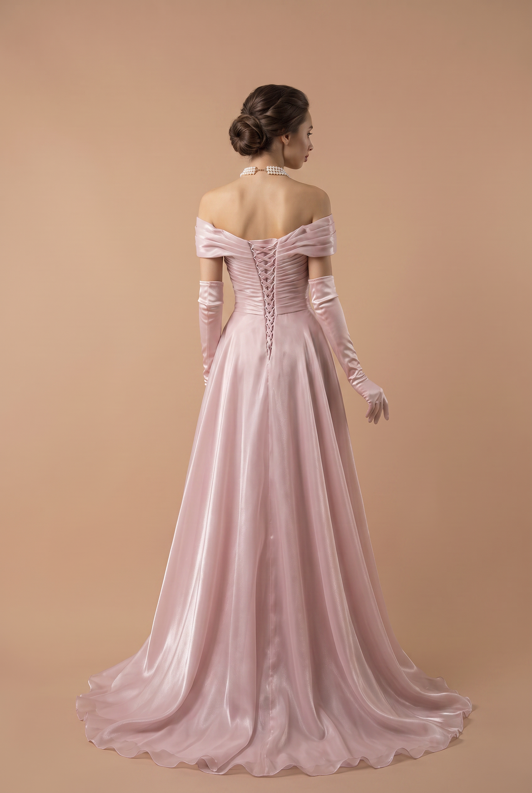 Blush Pink Off the Shoulder Satin Evening Dress with Draped Bodice and A-Line Skirt – Elegant Formal Gown Plus Size