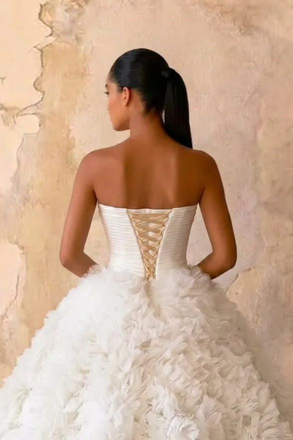 Blush Pink Ombre Ruffle Ball Gown with Strapless Corset Bodice Romantic Couture Princess Dress Fantasy Evening Gown Plus Size