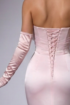 Blush Pink Strapless Satin Mermaid Evening Dress with Draped Tulle Overlay – Luxury Formal Gown Plus Size