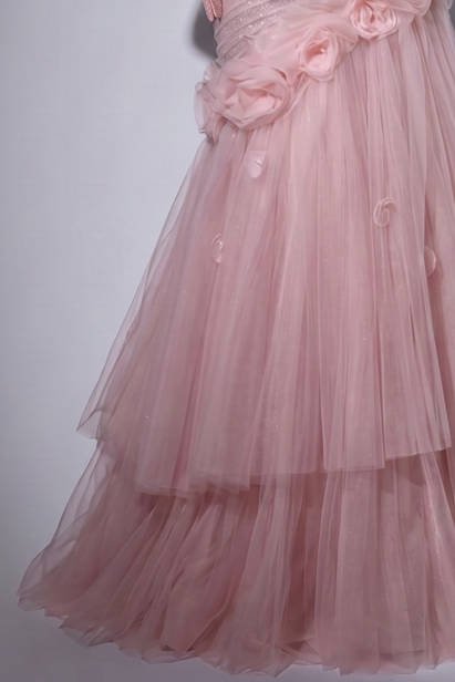 Blush Pink Strapless Tiered Tulle Evening Gown with 3D Floral Appliqué – Luxury Formal Dress with Corset Back Plus Size