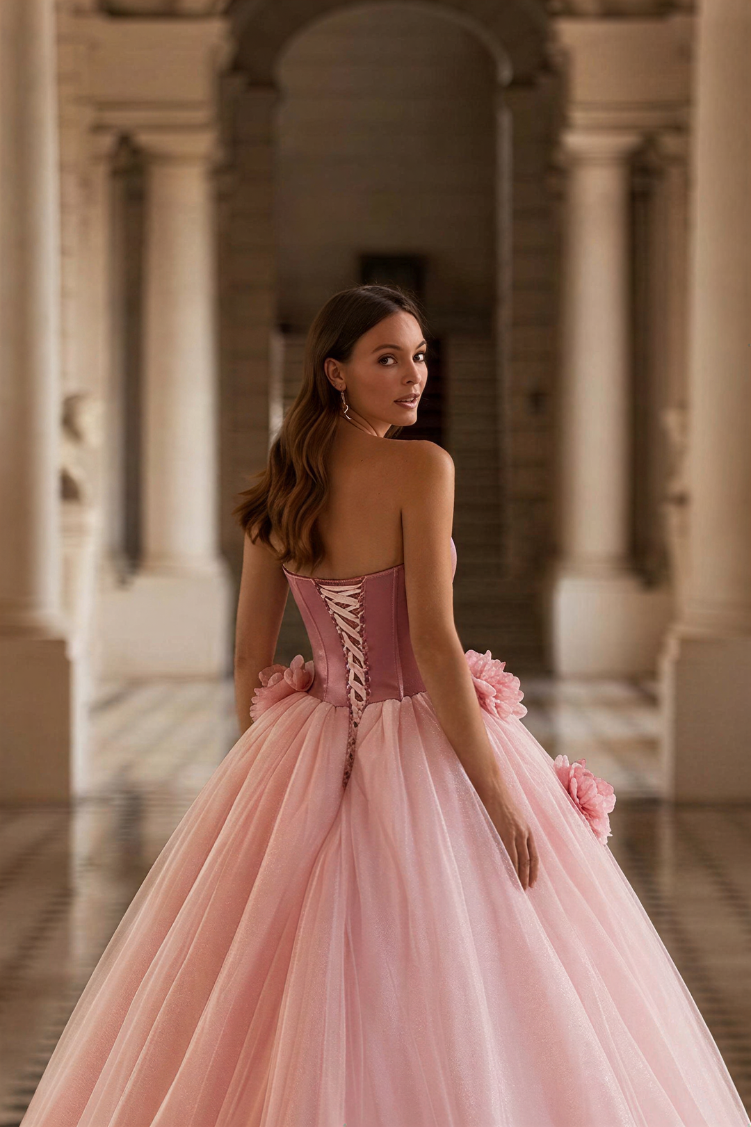 Blush Pink Floral Ball Gown with Strapless Corset Bodice Romantic Princess Tulle Evening Dress Fairytale Couture Formal Gown Plus Size