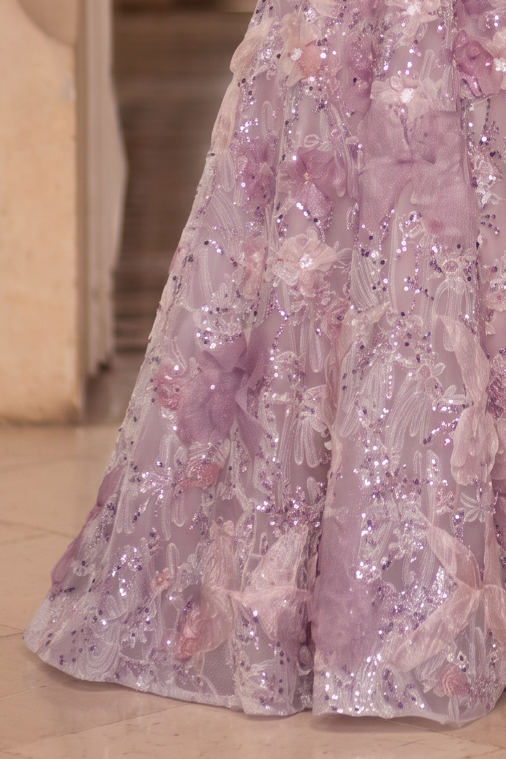Blush Pink Floral Evening Dress - Corset Back Wedding Dress with Crystal Accents Plus Size