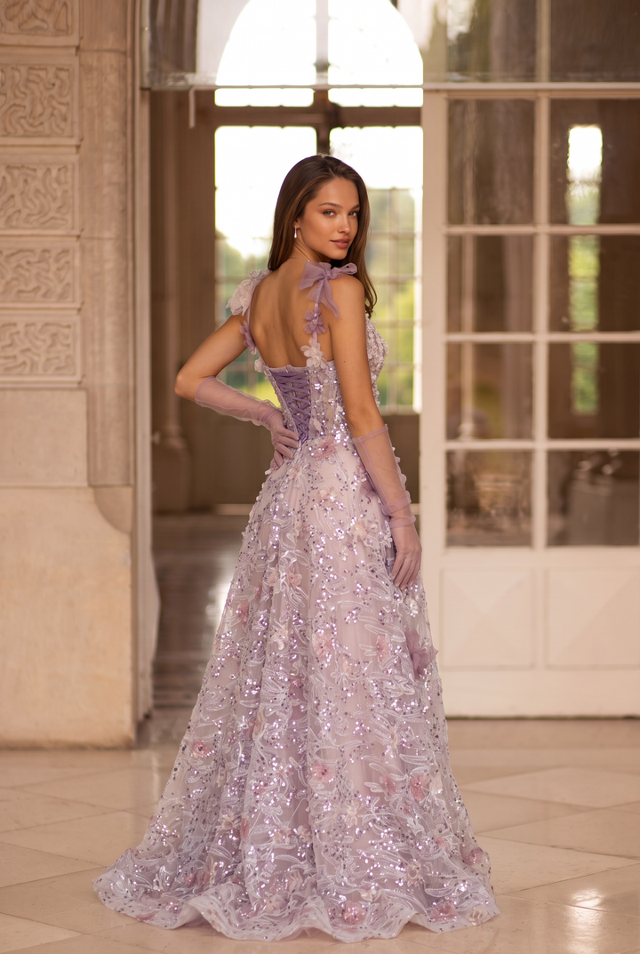 Blush Pink Floral Evening Dress - Corset Back Wedding Dress with Crystal Accents Plus Size