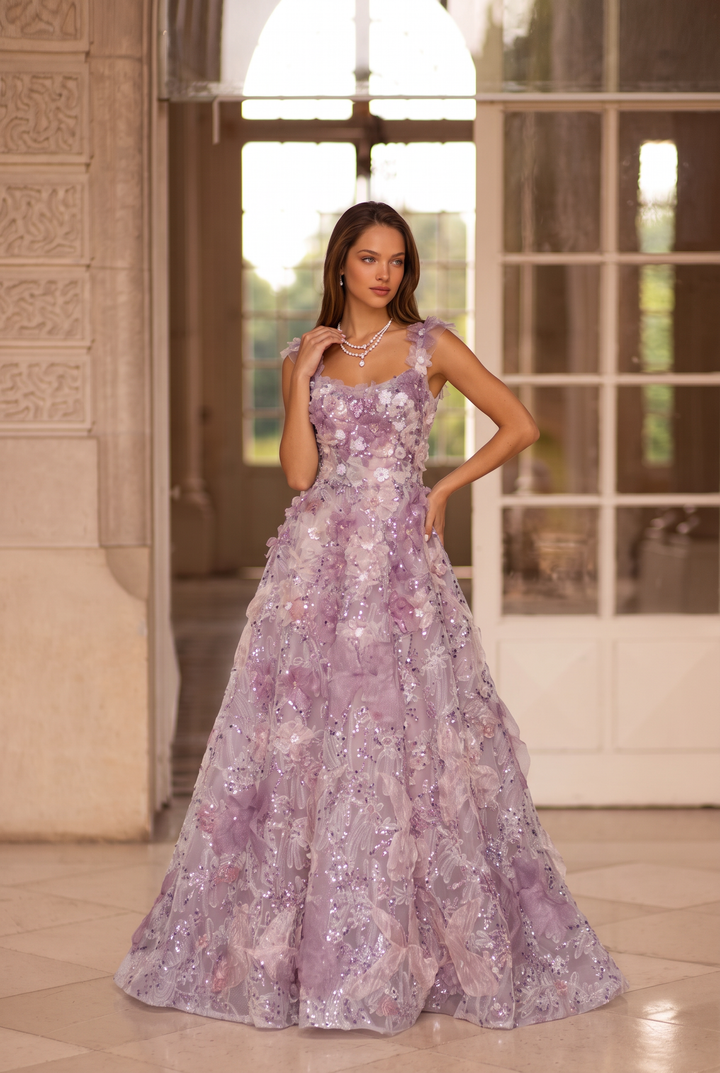 Blush Pink Floral Evening Dress - Corset Back Wedding Dress with Crystal Accents Plus Size