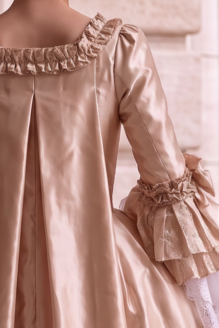Blush Pink Rococo Fantasy Gown with Champagne Gold Accents - Baroque Court Dress Plus Size