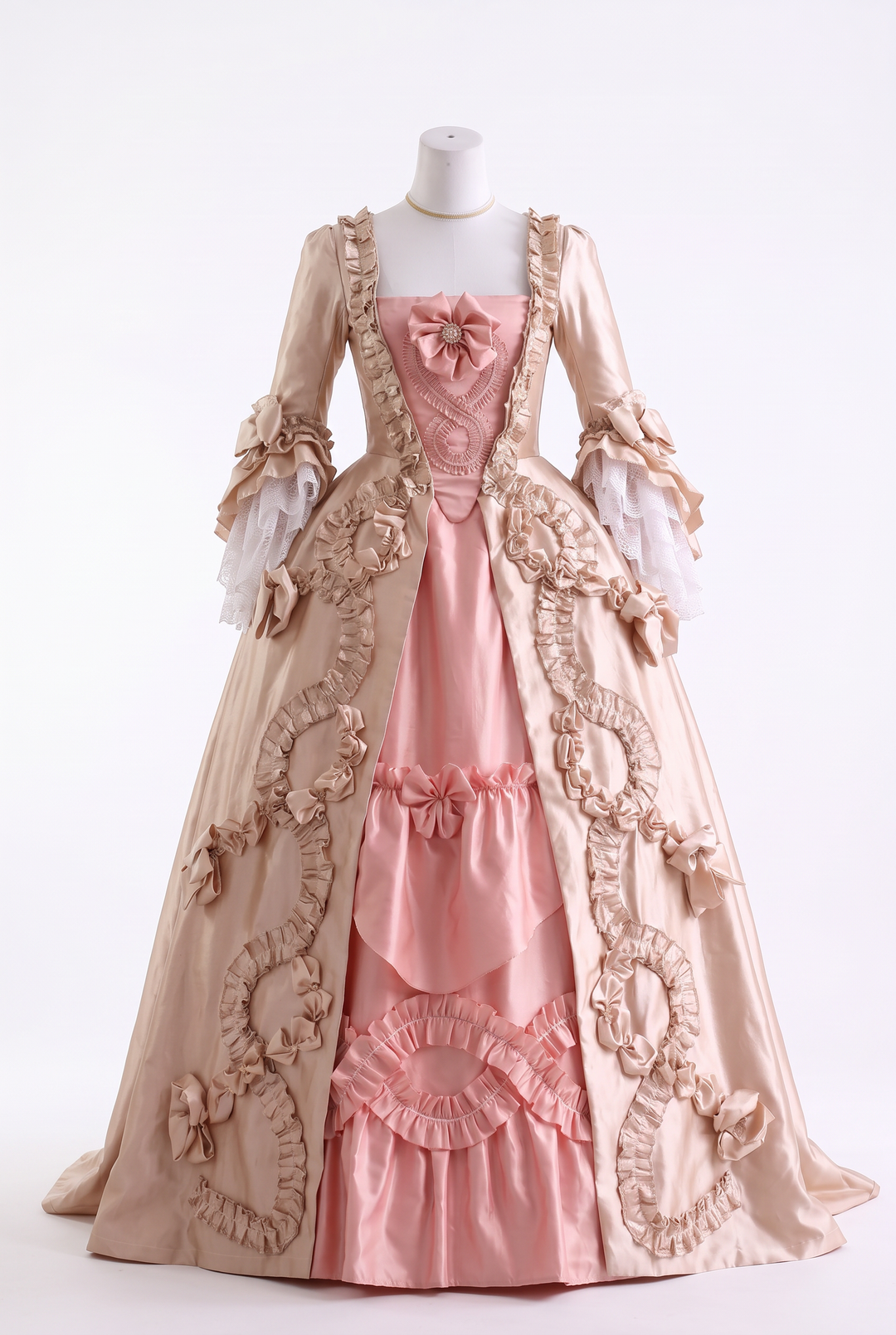 Blush Pink Rococo Fantasy Gown with Champagne Gold Accents - Baroque Court Dress Plus Size