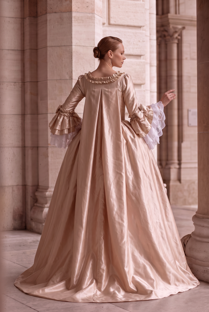 Blush Pink Rococo Fantasy Gown with Champagne Gold Accents - Baroque Court Dress Plus Size