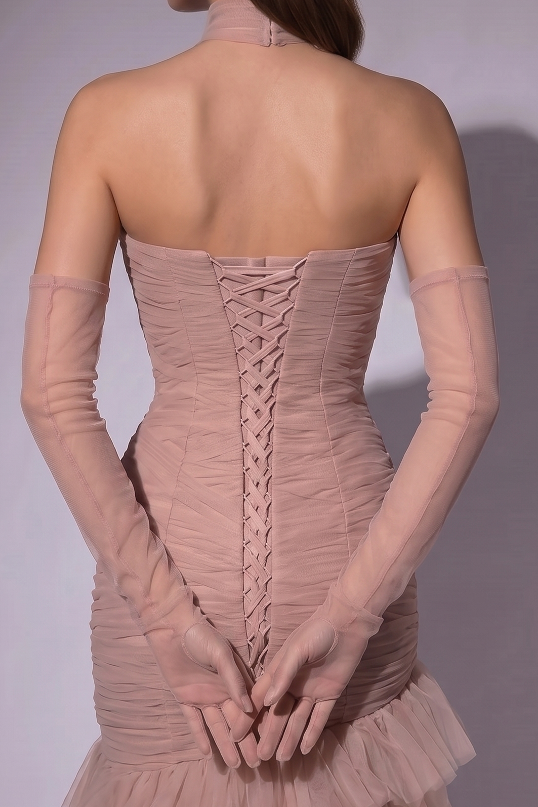 Blush Pink Ruffled Evening Gown with Corset Back - Layered Tulle Ruffle Dress - Sweetheart Neckline Dress Plus Size