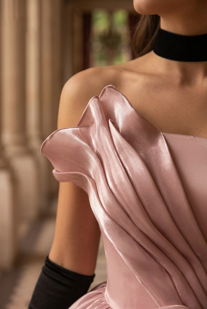 Blush Pink Satin Evening Dress - Corset Back Wedding Dress with Luxe Bow Detail Plus Size