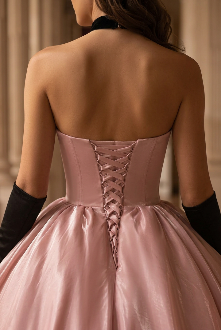 Blush Pink Satin Evening Dress - Corset Back Wedding Dress with Luxe Bow Detail Plus Size