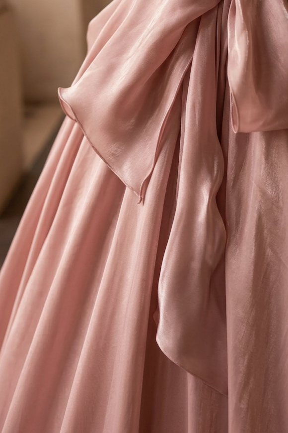 Blush Pink Satin Evening Dress - Corset Back Wedding Dress with Luxe Bow Detail Plus Size