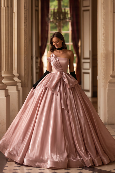 Blush Pink Satin Evening Dress - Corset Back Wedding Dress with Luxe B WonderlandByLilian Blush Pink Satin Evening Dress - Corset Back Wedding Dress with Luxe B WonderlandByLilian