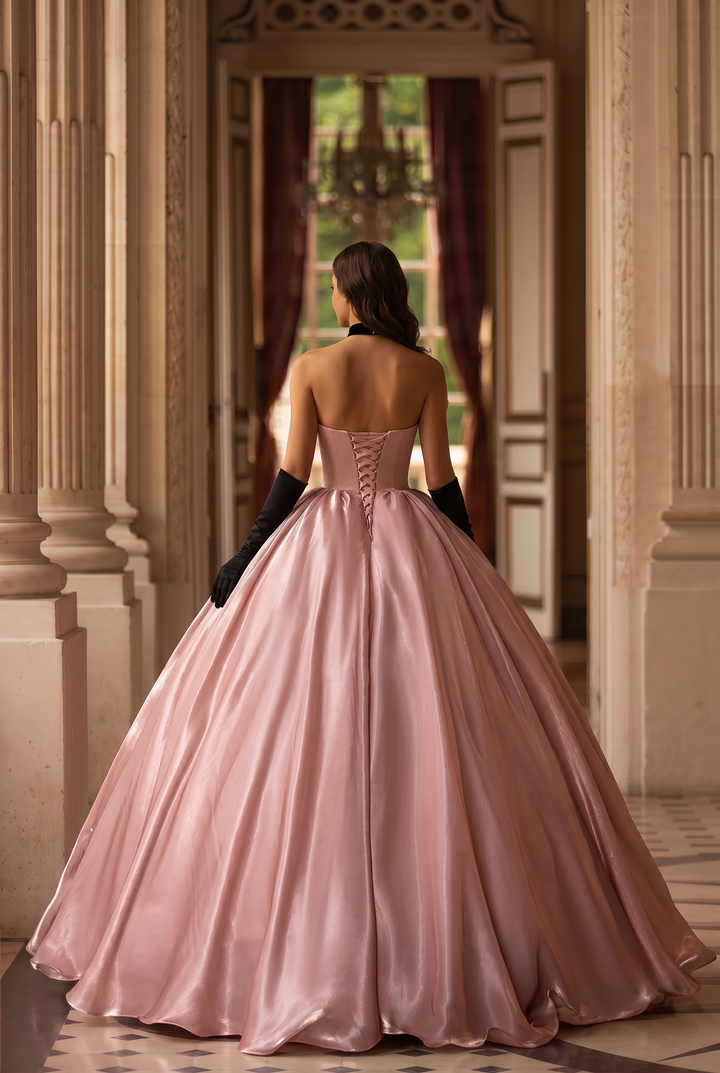 Blush Pink Satin Evening Dress - Corset Back Wedding Dress with Luxe Bow Detail Plus Size
