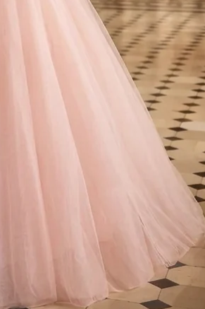 Blush Pink and Black Tulle Evening Gown - Floral Embroidered Corset Back Wedding Dress Plus Size