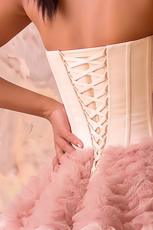 Blush Pink and Cream Tulle Party Dress with Beaded - Floral Embroidered Corset Back Wedding Dress Plus Size