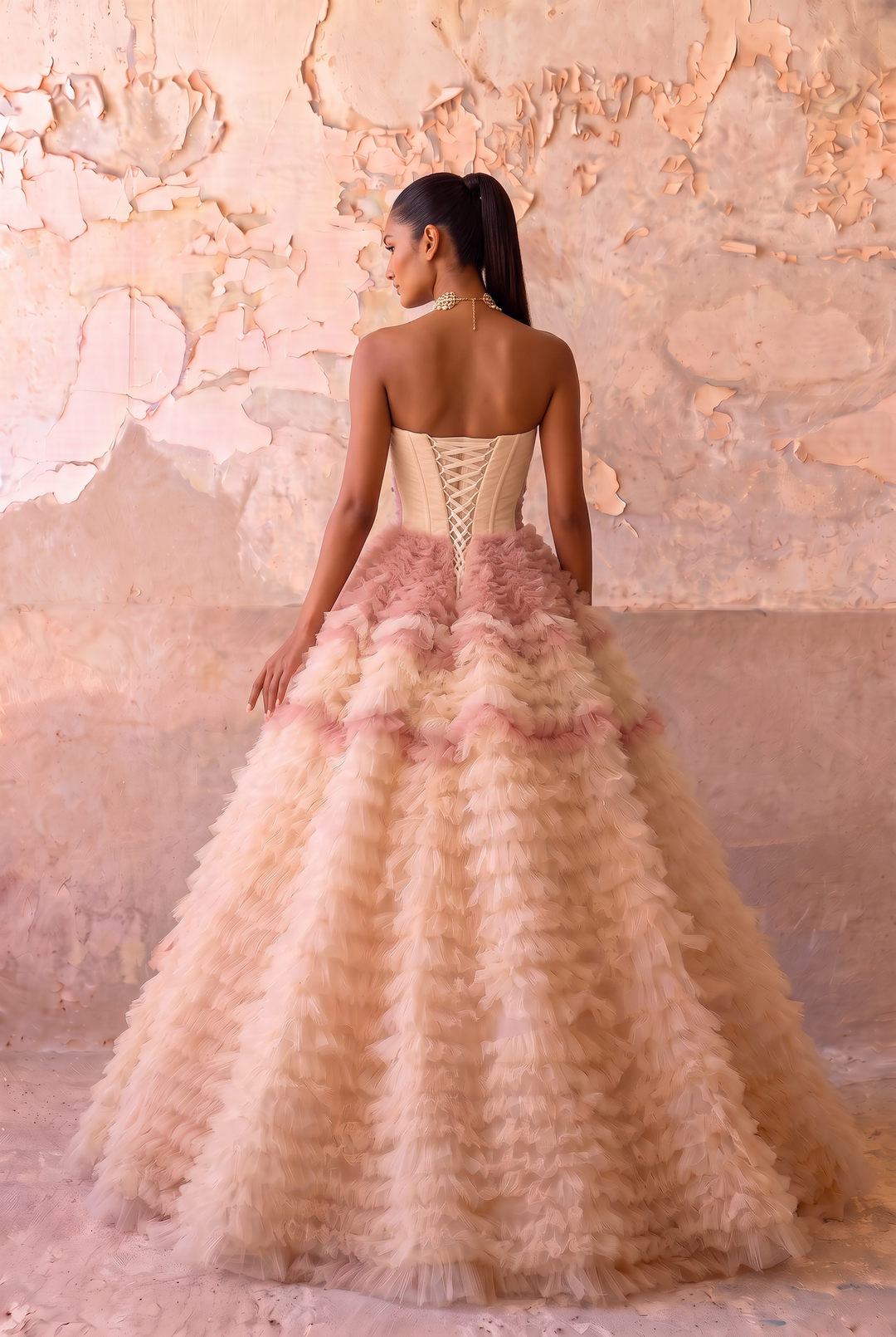 Blush Pink and Cream Tulle Party Dress with Beaded - Floral Embroidered Corset Back Wedding Dress Plus Size