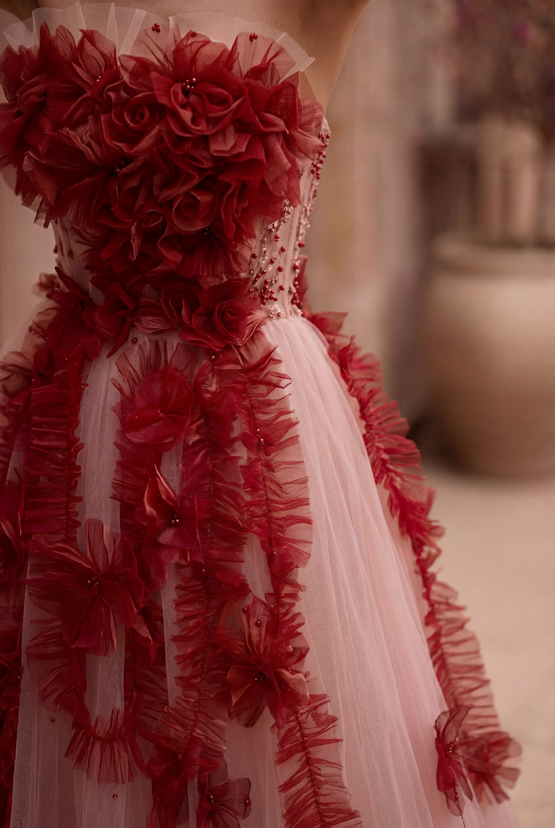 Pink & Red Floral Corset Tulle Dress | Wonderland By Lilian WonderlandByLilian Pink & Red Floral Corset Tulle Dress | Wonderland By Lilian WonderlandByLilian