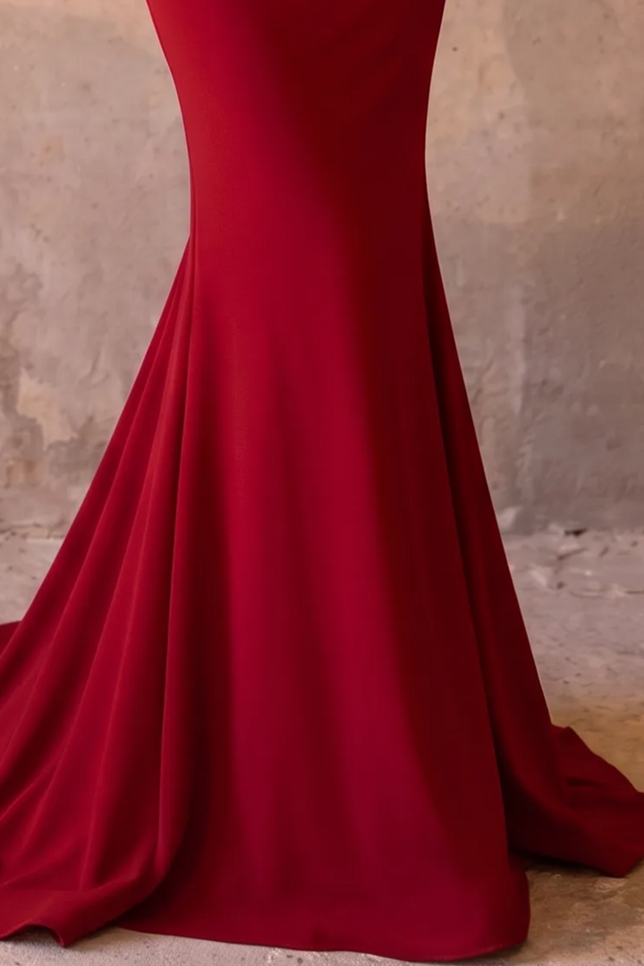 Burgundy Halter Mermaid Prom Dress with Beaded Collar & Drape Formal Gown Plus Size