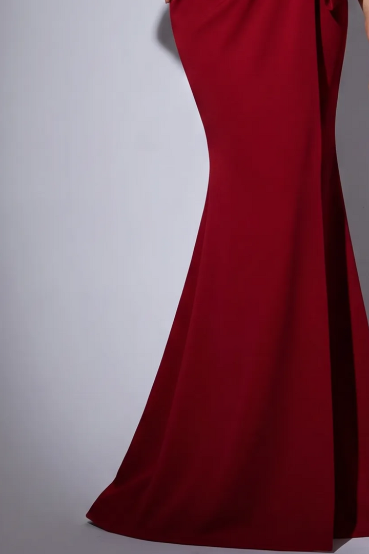 Burgundy Off the Shoulder Mermaid Prom Dress with Draped Satin Formal Gown Plus Size
