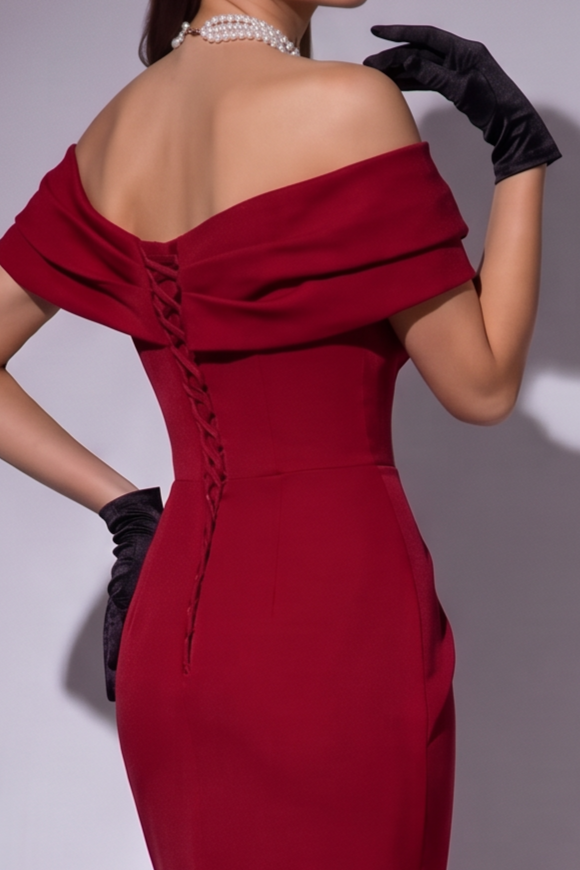 Burgundy Off the Shoulder Mermaid Prom Dress with Draped Satin Formal Gown Plus Size