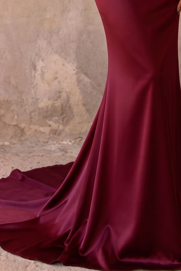 Burgundy Off the Shoulder Satin Mermaid Evening Dress with Corset Back Plus Size