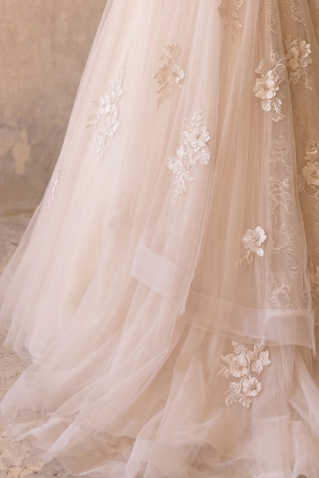 Champagne Modest Luxury Wedding Dress with High Neck - Long Lace Sleeves and A-Line Tulle Skirt – Elegant Bridal Gown Plus Size