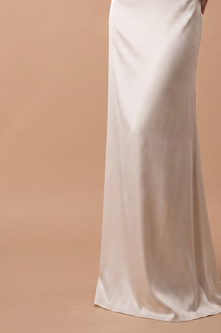 Champagne Off Shoulder Satin Mermaid Wedding Dress with Choker Plus Size