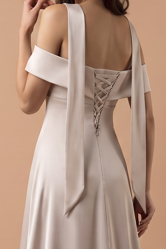 Champagne Off Shoulder Satin Mermaid Wedding Dress with Choker Plus Size